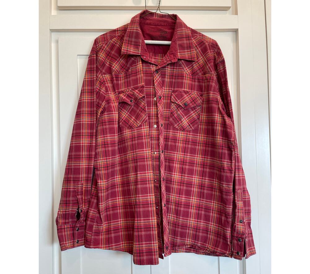 Wrangler 20X red plaid pearl snap western shirt men's 2XL